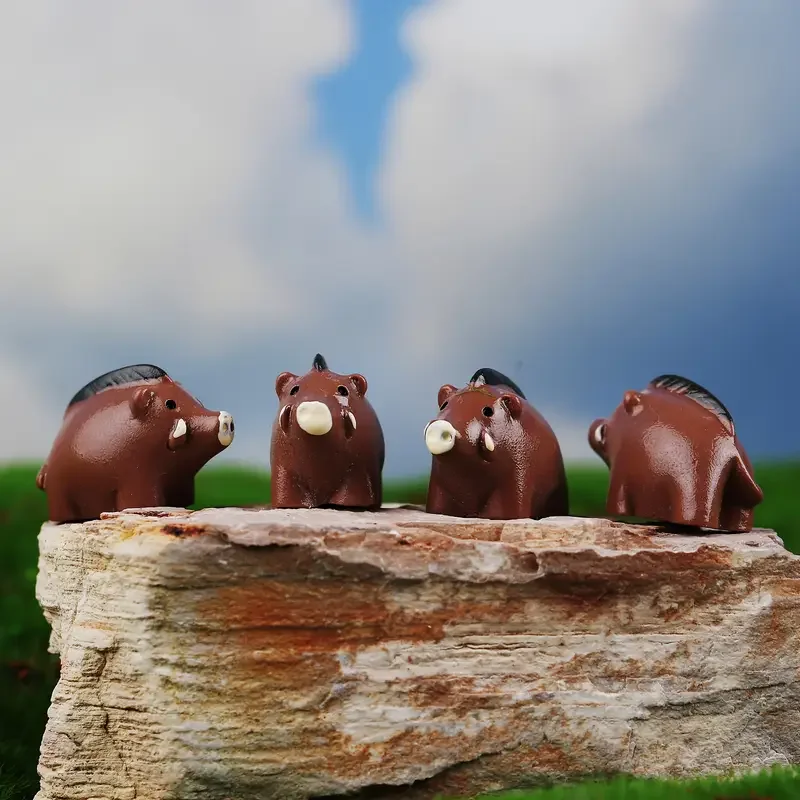 5/10 Pcs Miniature Wild Boar Figurines, Fairy Garden Plant Accessories, Micro Landscape DIY Craft Project Home Decorations - Image 2