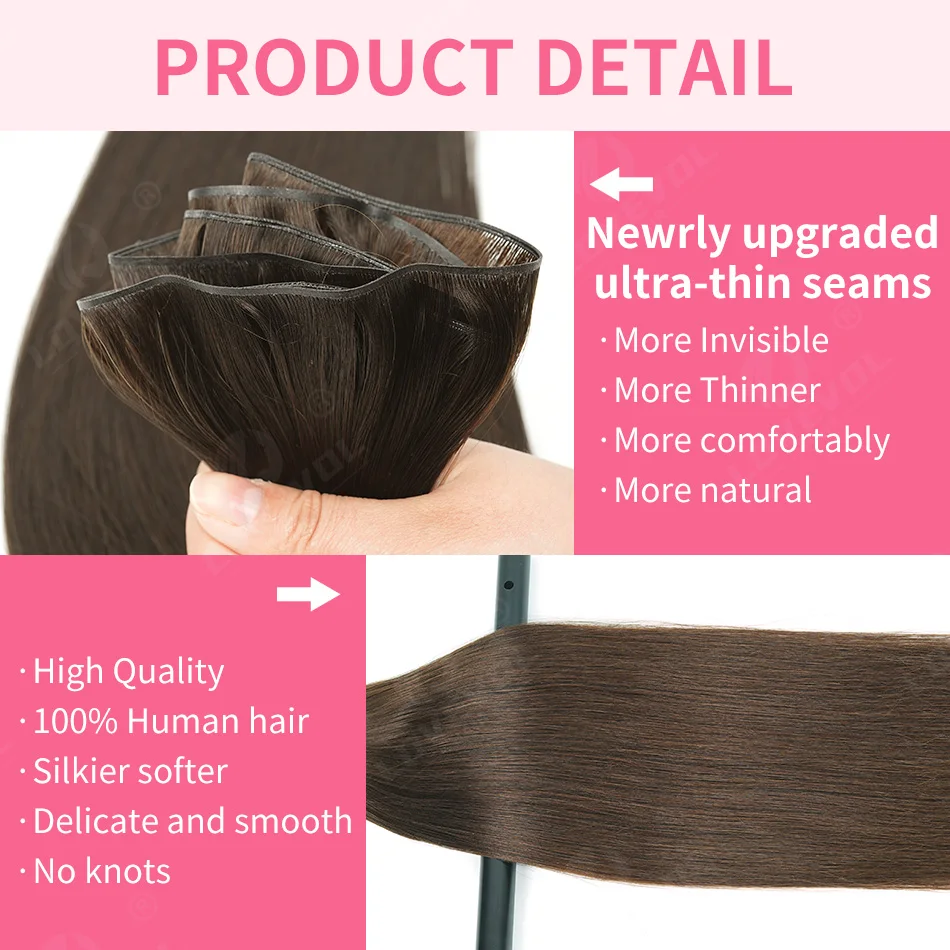 Genius Weft Hair Extensions 18-24 Inch 50g Double Drawn Thin Flat Track No Shedding Remy Hair Sew In Hair Weft For Salon