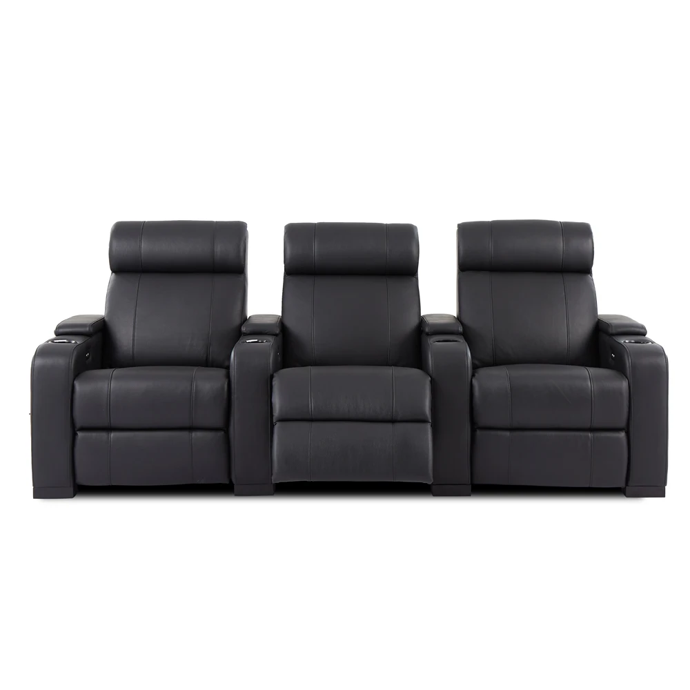 Modern Home Theater Sofa Set Top Grain Leather 1+2+3 Recliner with Blue Lighting USB Charging Extendable Wood Frame Furniture