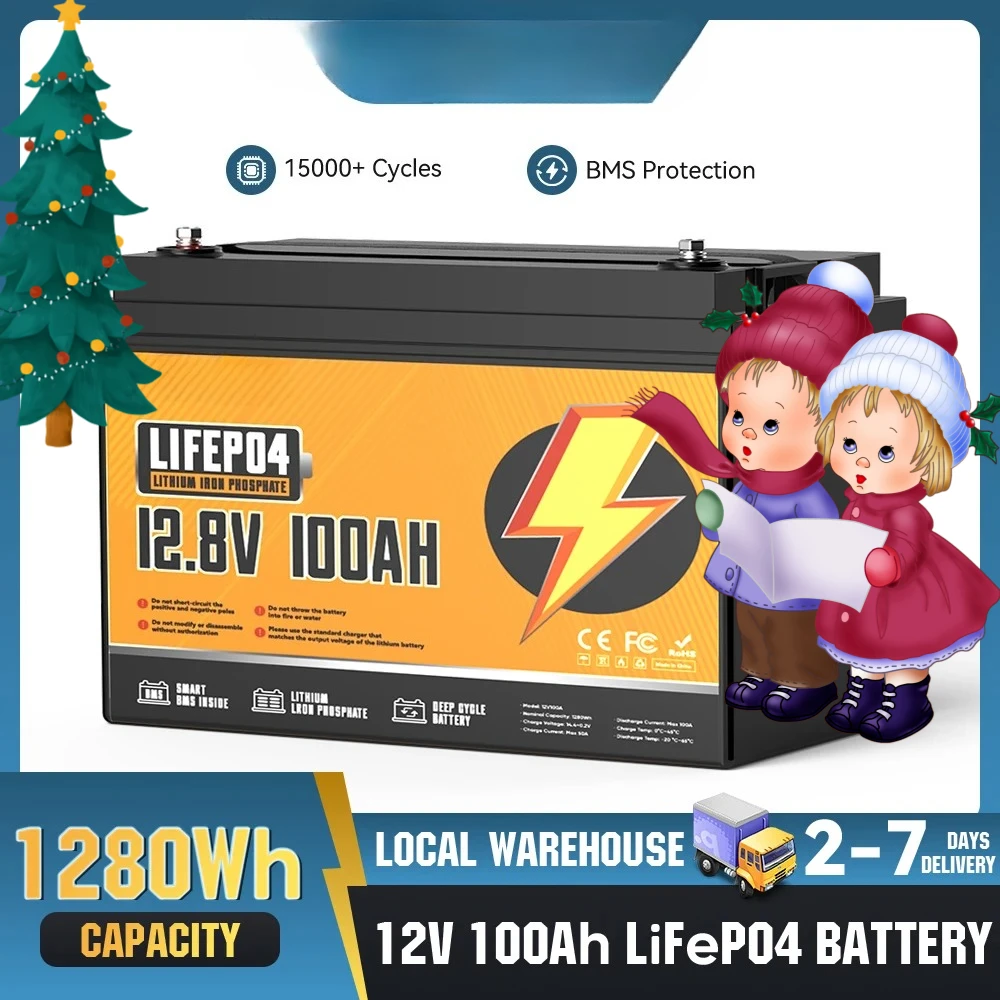 Литиевая батарея LiFePO4 12В 100Ач 1280Втч, 15000+ циклов глубокого разряда, для автодомов, морского транспорта, троллинговых моторов, автономных систем, перезаряжаемая