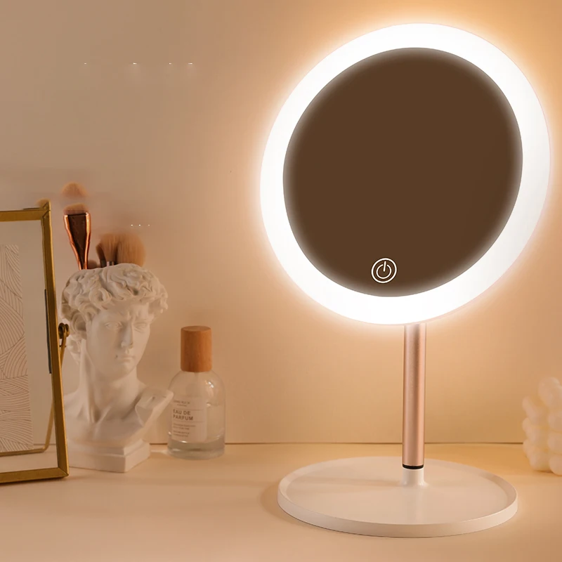 Lighted Makeup Mirror, 8 Large Rechargeable Vanity Mirror with 3 Color Lights, Brightness Adjustable Desk Tabletop Mirror