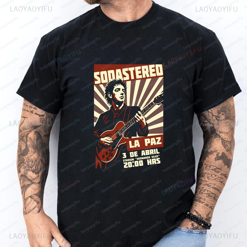 Vintage Spanish Rock Band Sodas Stereos Trend-forward Harajuku Short-sleeved Unisex Shirt with Patterned Oversized T-shirt