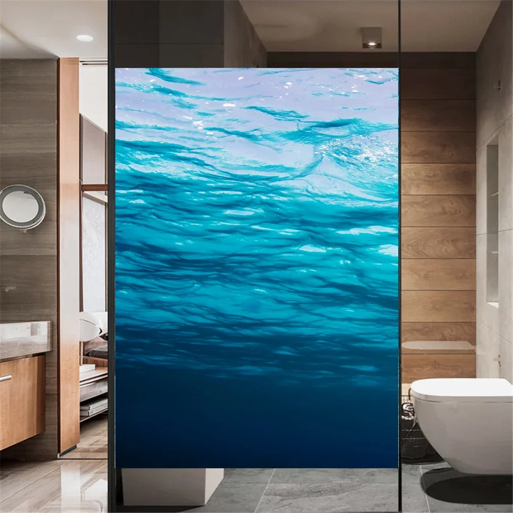 Static Cling Privacy Window Film Underwater Pattern Decorative Glass Covering No-Glue  Frosted Window Stickers for Home Decor