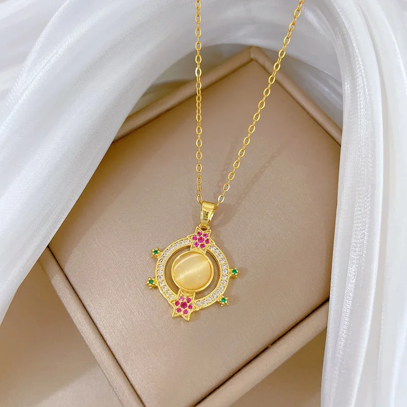 Fashionable High-End Cat's Eye Ring Necklace Women's Versatile Choker Luxury Elegant Minimalist Jewelry Accessory