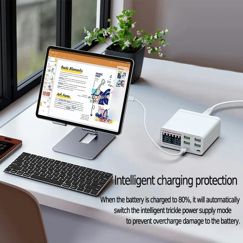 

Digital LCD display intelligent charge Station 6 Ports USB Smart Fast Charger Charging QC 3.0 PD 30W For Tablet PC Mobile Phone