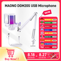 Maono Gamerwave DGM20S USB Microphone Gaming Mic Condenser Mic RGB Mic Noise Canceling Mic with Mic Gain,RGB Light,One key mute