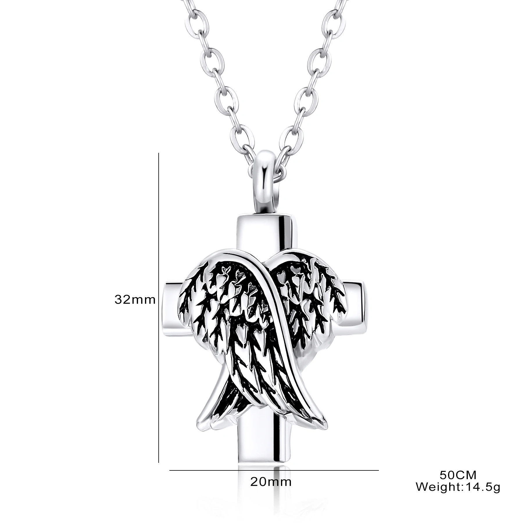 Klassische Kreuzflügel-Urnenkette für Asche, Gedenk-Anhänger aus Edelstahl, Halskette, Dropshipping – Detail 2
