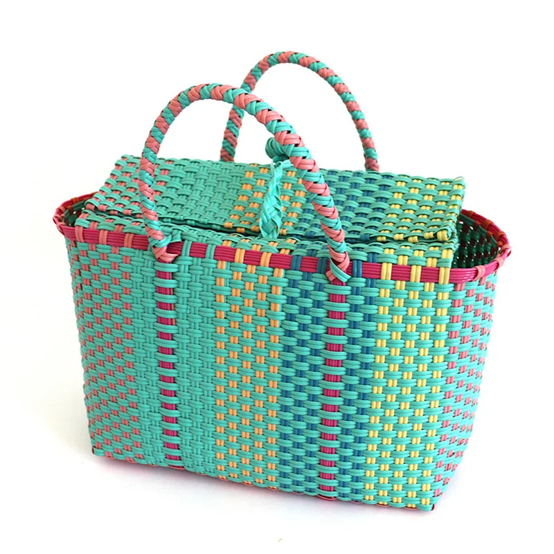 Plastic Woven Women Handbags Summer Straw Beach Bag Fashion Designer Storage Basket Large Capacity Female Tote Bag Shopper Purse