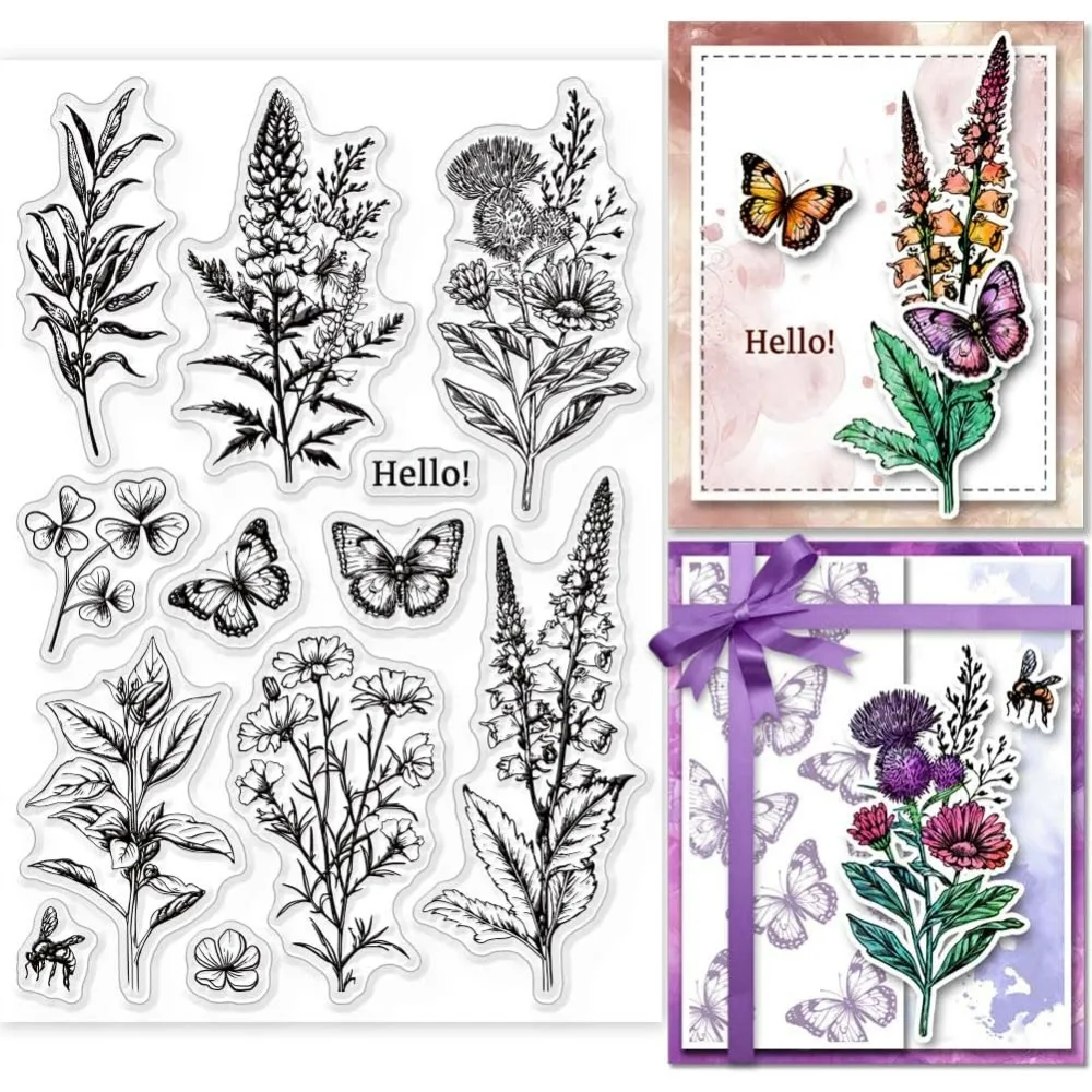 Flower Branch Plant Clear Stamps for Cards Making Flowers and Grass Silicone Clear Stamp Seals Transparent Stamps for DIY