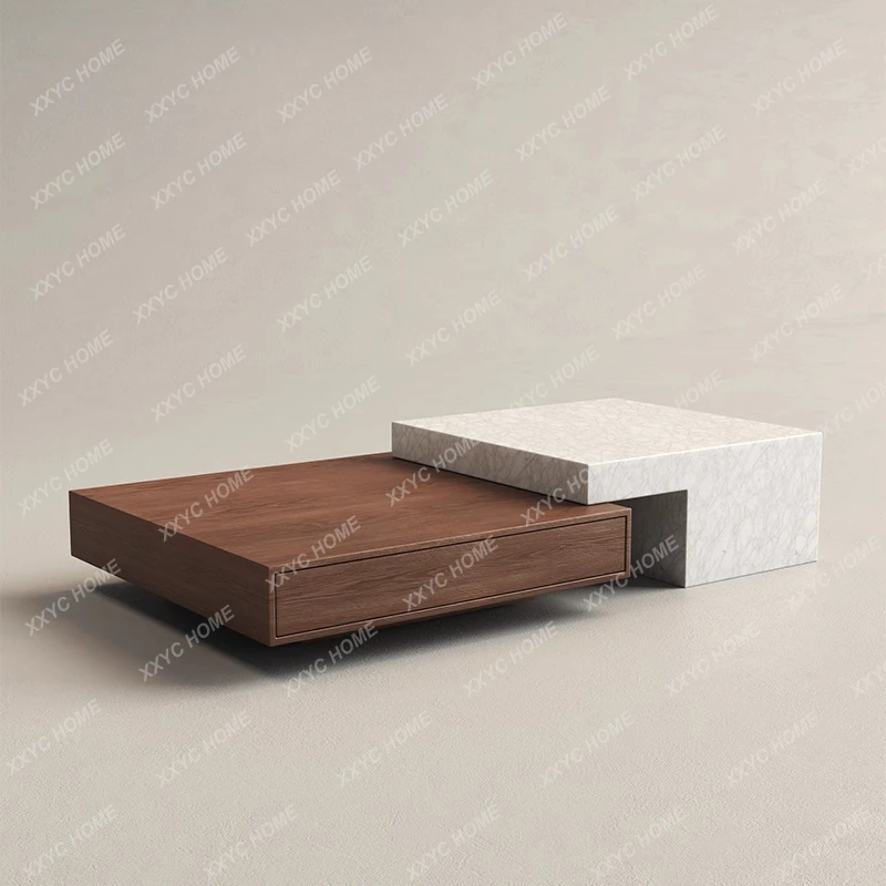 Imitation marble coffee table living room household retractable small apartment wood grain square tea table