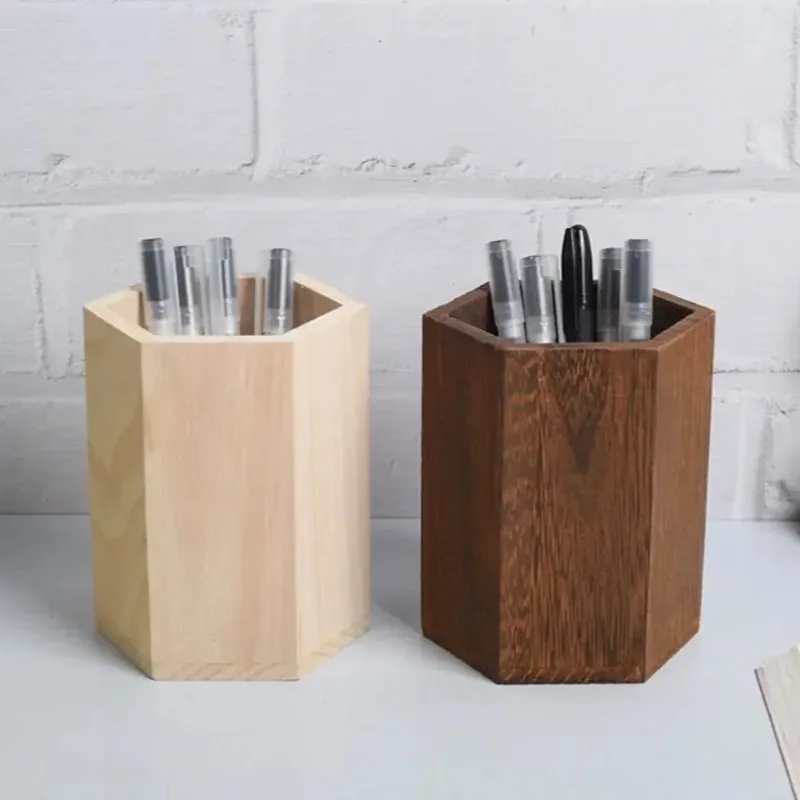 1PC Wooden Pen Holders Desktop Storage INS Style Large Capacity Pen Holder Box Multifunctional Wooden Pencil Organizer