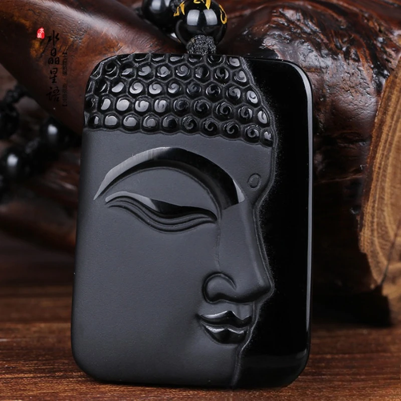 Obsidian matte big sun buddha pendant jewelry black jade pendant Men attract wealth, women stabilize magnetic fields