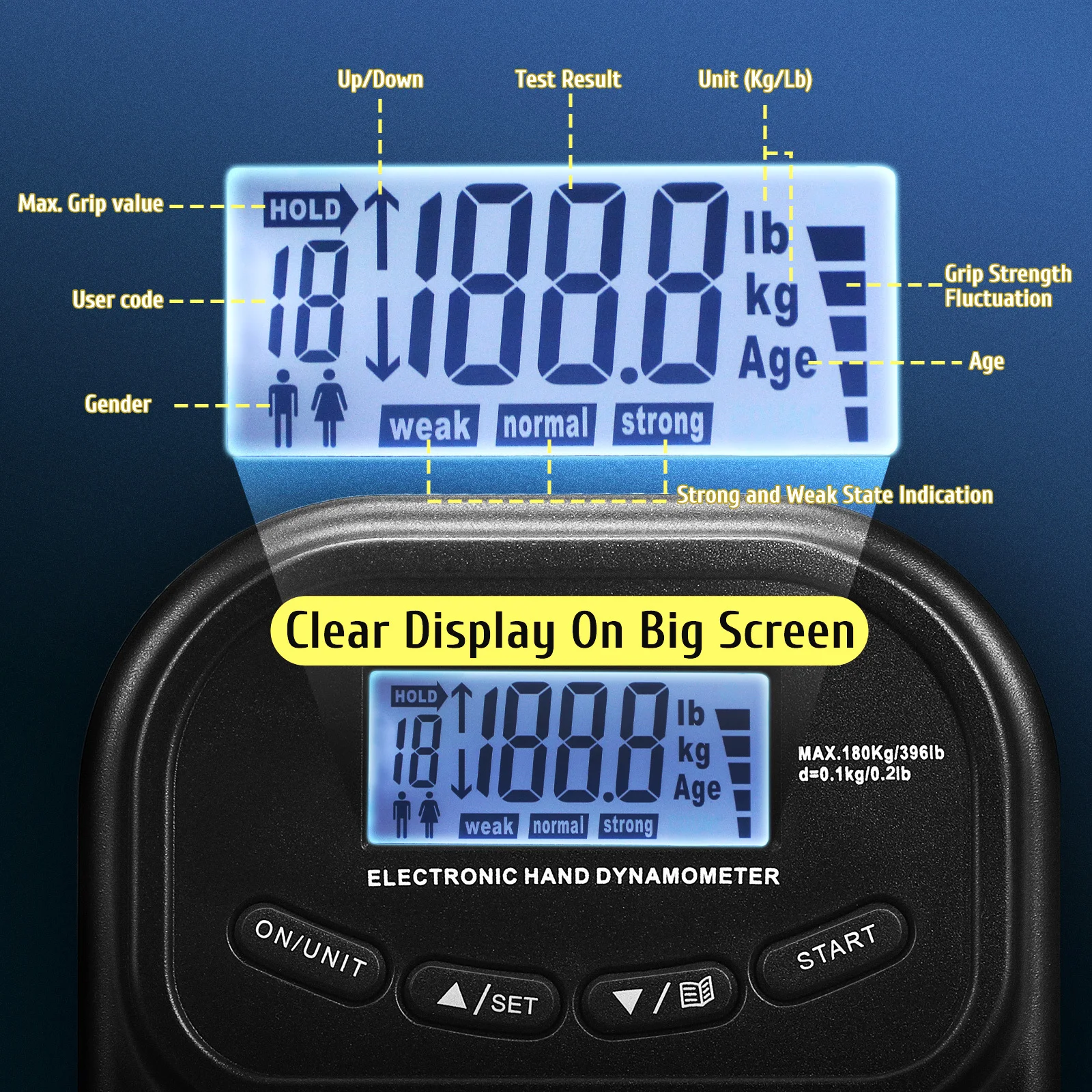 

Tester Rechargeable Hand Dynamometer Digital Grip Strength Meter For Fitness Rehabilitation Training Athlete Exercise Hand