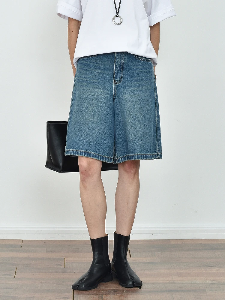 

Джинсовые расклешенные шорты JWSZ в стиле ретро из хлопка, с высокой талией, широкими штанинами, повседневные, на молнии, летние