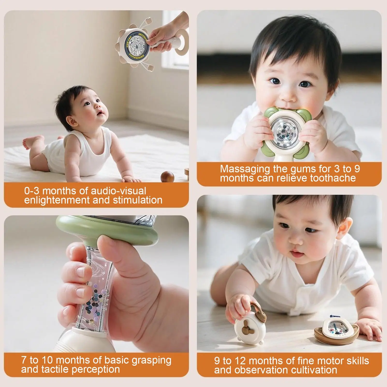 Sonajeros sensoriales para bebé, juguetes musicales interactivos relajantes para la dentición, juego de sonajeros sensoriales para niños y niñas, viaje en casa