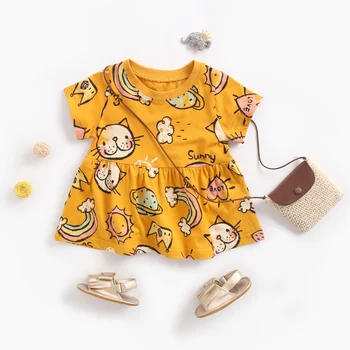 Cotton Baby Girls Summer Dress 6 Sanlutoz Short Sleeve Summer Baby Dress Cute Pattern Casual Kids Girls Clothing Dress Cotton 6