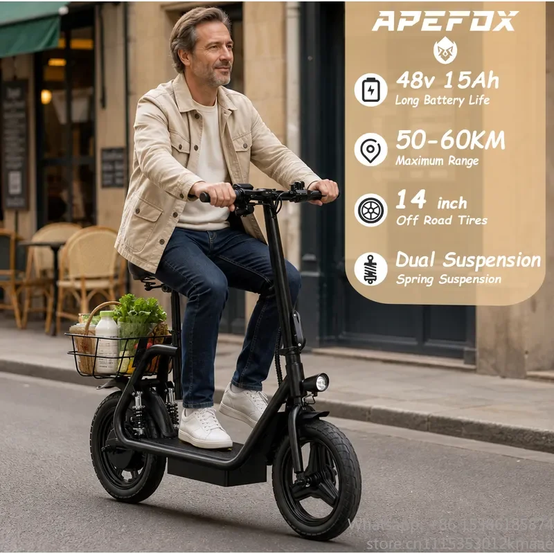 Vequyn C14 Foldable City Commuter E-Scooter, Adult, With Seat & Rear Basket, EU Warehouse