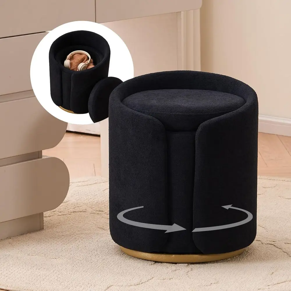 

Ottoman with Storage, Round Boucle Vanity Stool No Wheels, Swivel Vanity Chair with Cushion or Girls, Cute Makeup Chair Accent S