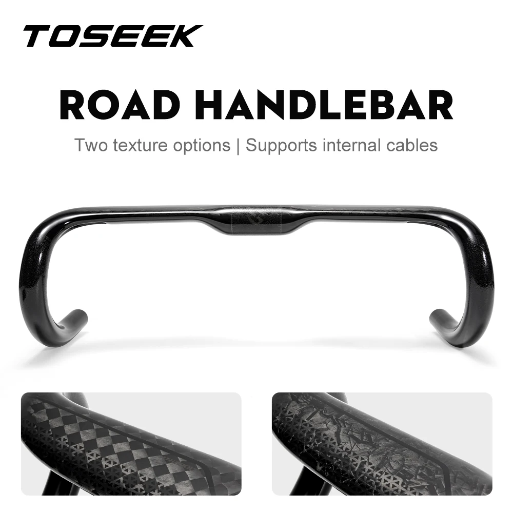 TOSEEK Carbon-Rennlenker, Fahrradlenker aus Kohlefaser, reduziert den Widerstand, gebogener Lenker, interne Verkabelung, Fahrradteile, 380/400/420/440 mm – Detail 1