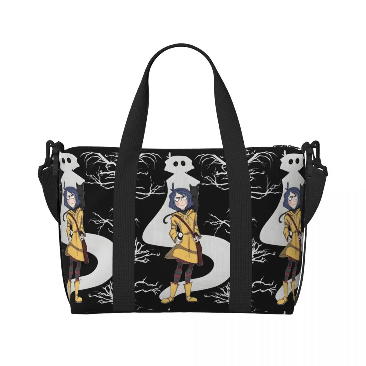 

Custom Coraline Tote Bag for Women Big Capacity Cartoon Beach Gym Travel Bags