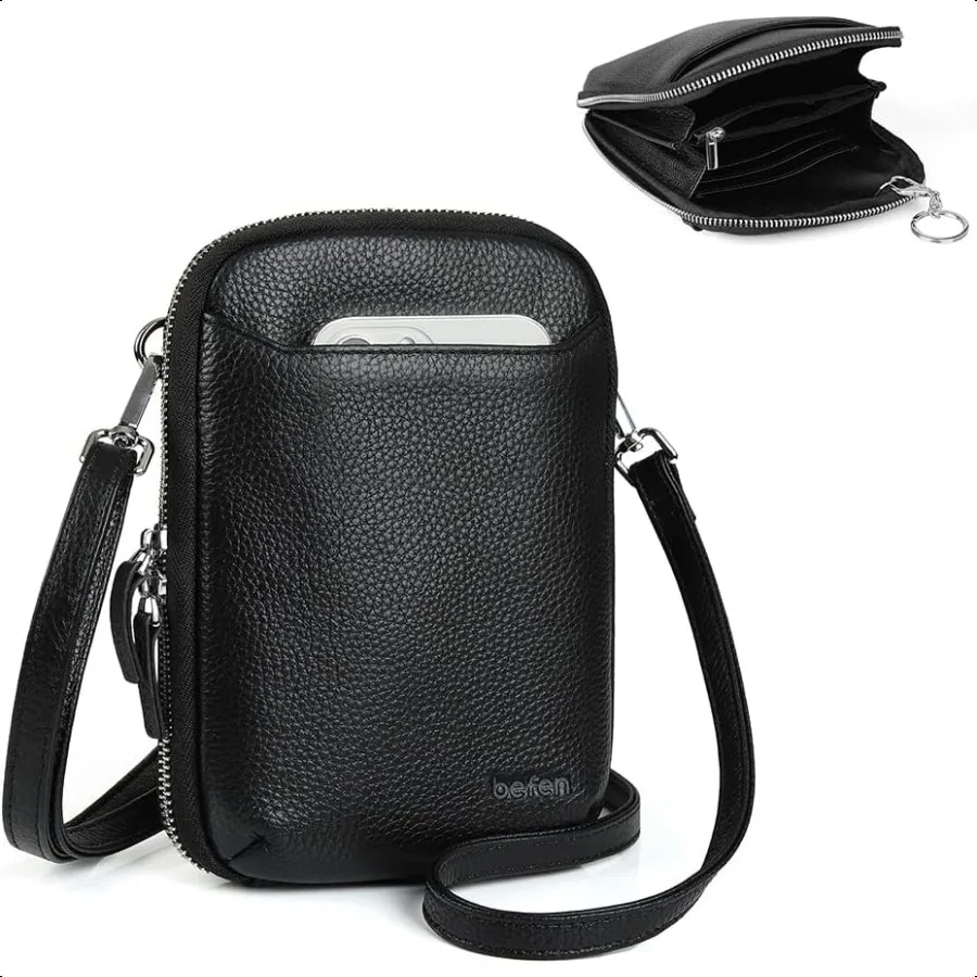 

Genuine Leather Crossbody Cell Phone Purse for Women Small Zip Around RFID Blocking Crossbody Wallet Bags