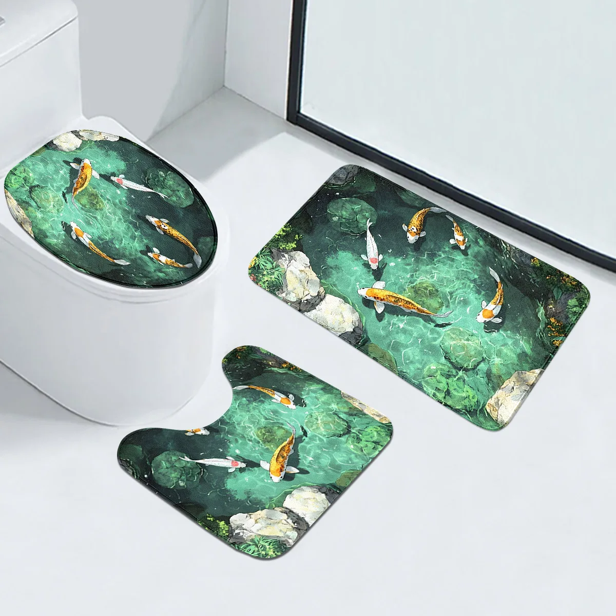 nk Wash Koi Fish Themed Home Bathroom 3-Piece Rug Set