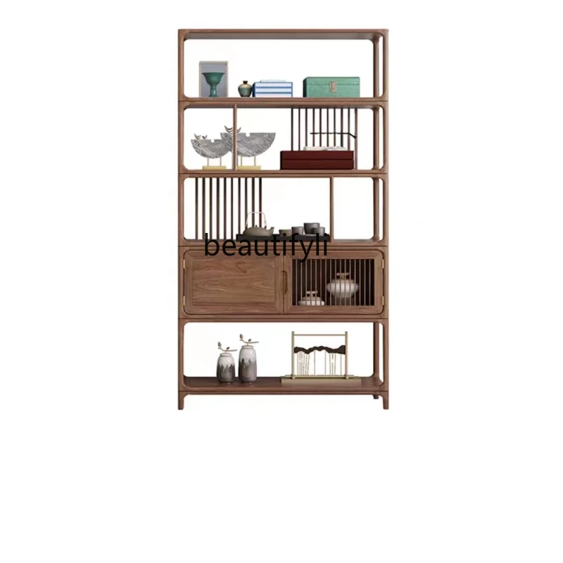 Chinese Style Black Walnut Display Rack Partition Antique Shelf Solid Wood Bookshelf Tea Room Display Shelf