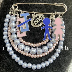 Jack and Jill pendant sisters jewelry Light blue light pink pearl pin