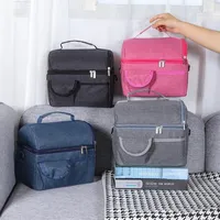 Double lunch box handbag waterproof thermal insulation bag Students office workers with lunch bag aluminum foil thickened