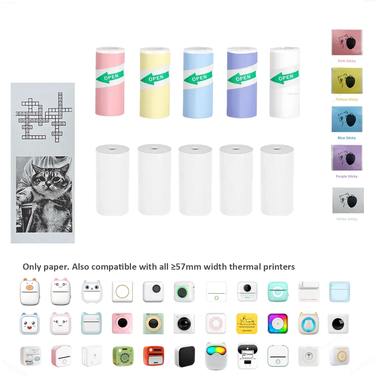 Mini Printer Paper Thermal Label Sticker Color Photo White Self-Adhesive Paper For Mini Portable Pocket Mobile Printe