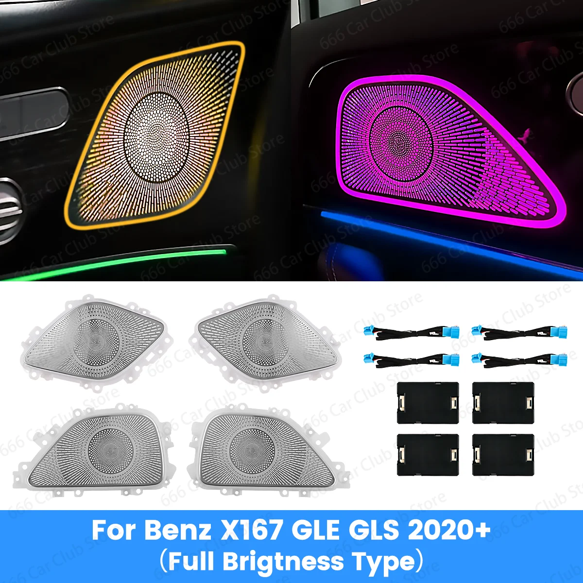 

64-Color Car LED Metal Speaker Cover for Mercedes Benz W167 GLE GLS - Customizable Interior Lighting Accessory