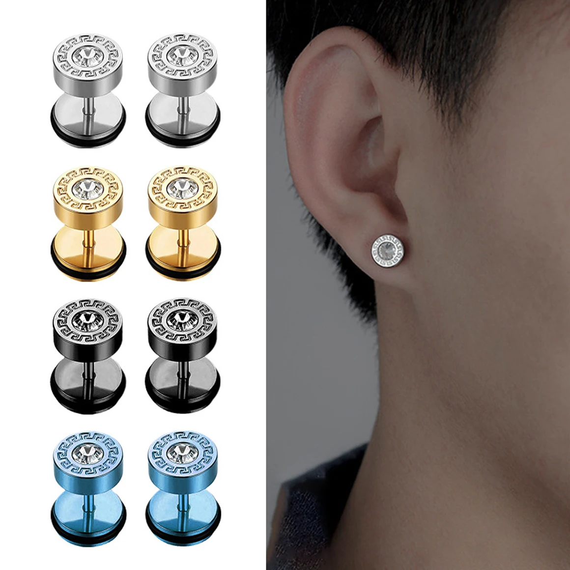 1 Pairs Stainless Steel Screw Back Earrings Stud for Men Women,Hypoallergenic Round Barbell Earrings