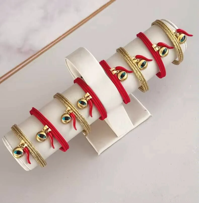 5 قطع مصنوعة يدويًا قابلة للتعديل متعددة الطبقات سوار معصم بتصميم عين تركية وفلفل حار للنساء والرجال إكسسوارات حبل مجوهرات #2