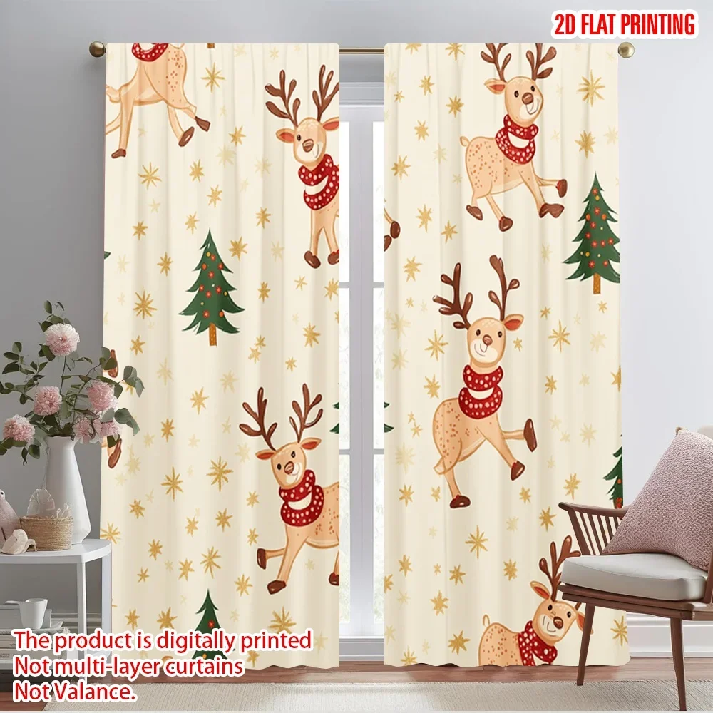 2pcs,2D plane printing Curtains Roller Blinds Cute Reindeer Christmas_b (3) Polyester Easy Install (without rod) Versatile All