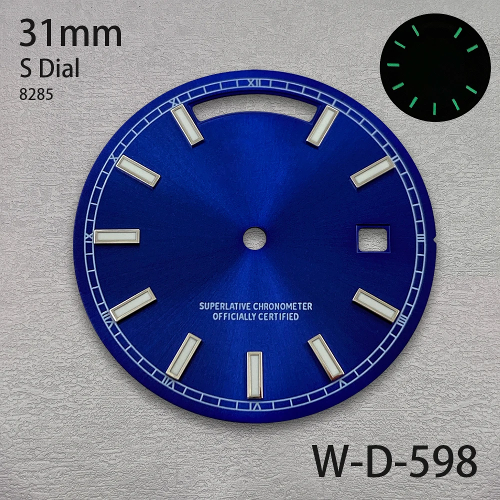 Quadrante con giorno e data con logo S da 31 mm adatto per movimento 8285 Accessori per la modifica dell'orologio di alta qualità luminosi verdi