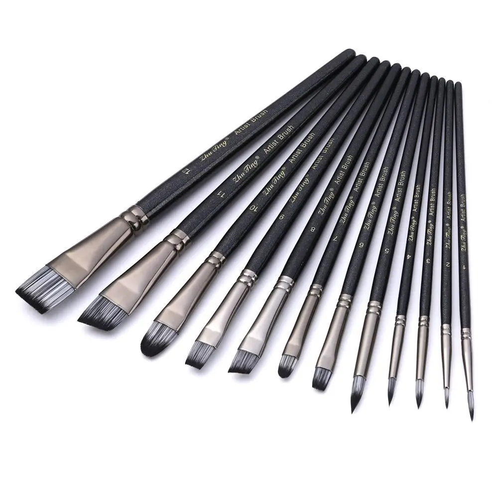 

12pcs/set Multifunctional Painting Brush Set Professional Comfortable Grip Watercolor Drawing Brushes Wooden Handle Nylon Hair