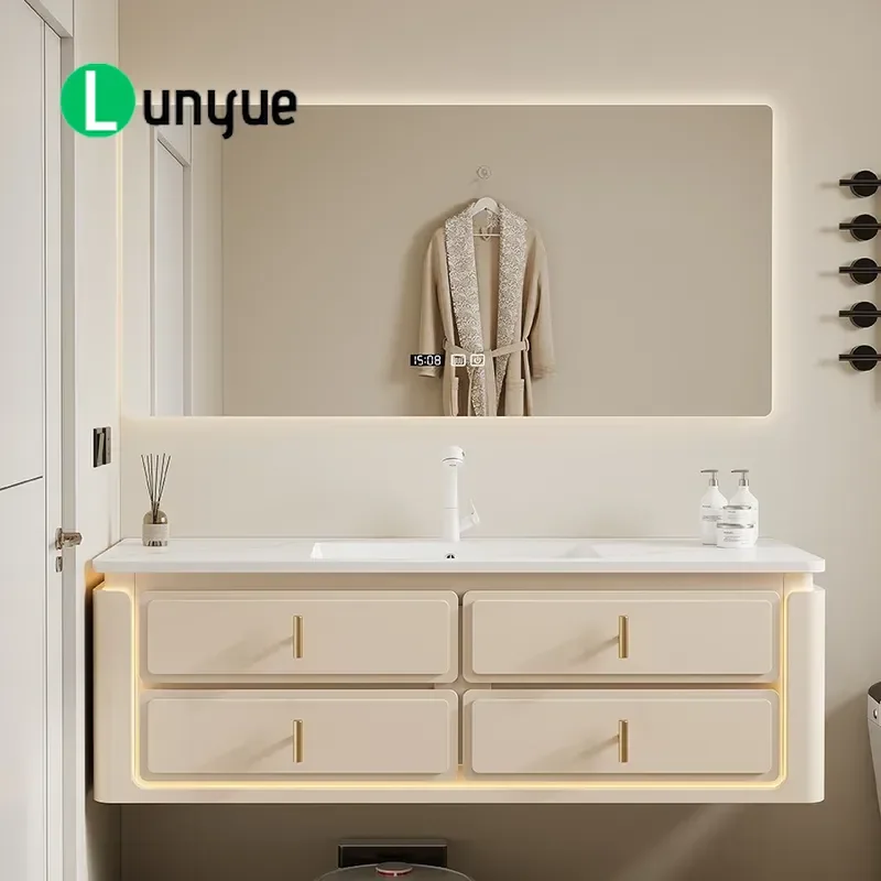 DuPont Corian Slate Integrated Basin Bathroom Cabinet Hot Bending Smart Light Luxury Washstand Toilet Vanity Unit Modern Home