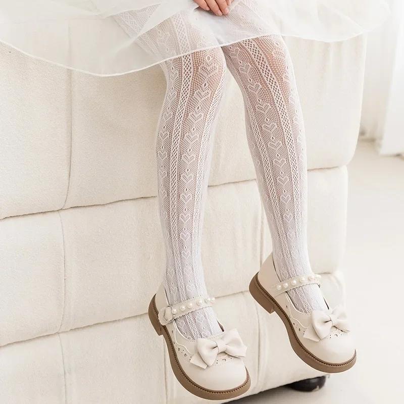 2024 New Summer Girls Tights Pure Cotton Breathable Mesh Beige White Black Children Princess Pantyhose Lolita Leggings For 2-12y