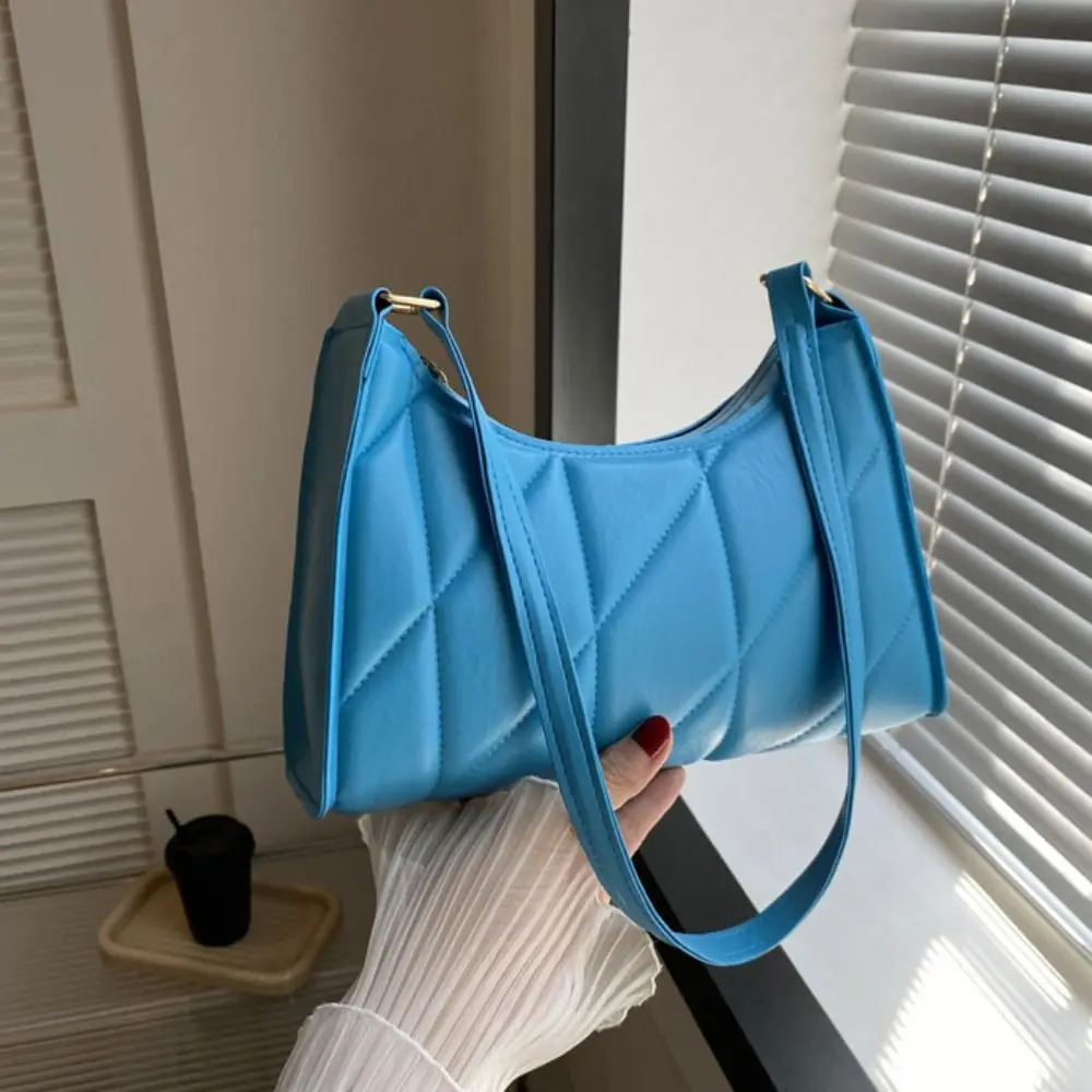 

Temperament Rhombus Female Hobos Handbag Retro Trendy Pu Shoulder Bag Simple Solid Color Commuting Underarm Bag Outdoor