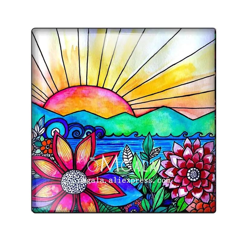 Art Colorful Oil Painting Flowers Square 10pcs mixed 12mm/20mm/25mm/30mm photo glass cabochon demo flat back Making findings