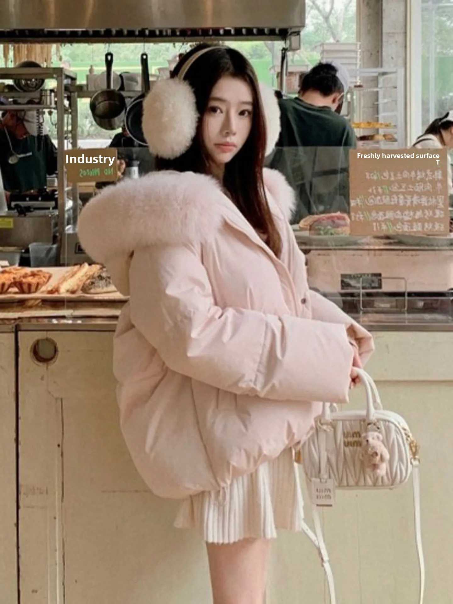 الوردي أسفل Jaet المرأة شتاء جديد 2025 النسخة الكورية فضفاضة ثي الدافئة كبيرة الفراء طوق الخبز Sle معطف المرأة Sle #1