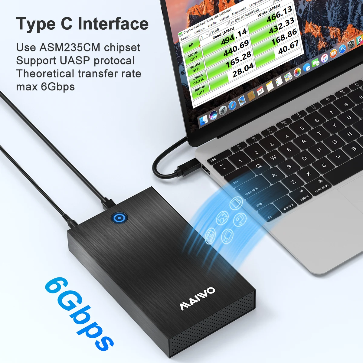 MAIWO 2.5/3.5インチ SATA HDD SSD エンクロージャ USB 3.0 to SATA 外付けハードドライブケース タイプCアダプター付き 工具不要設計 PC用