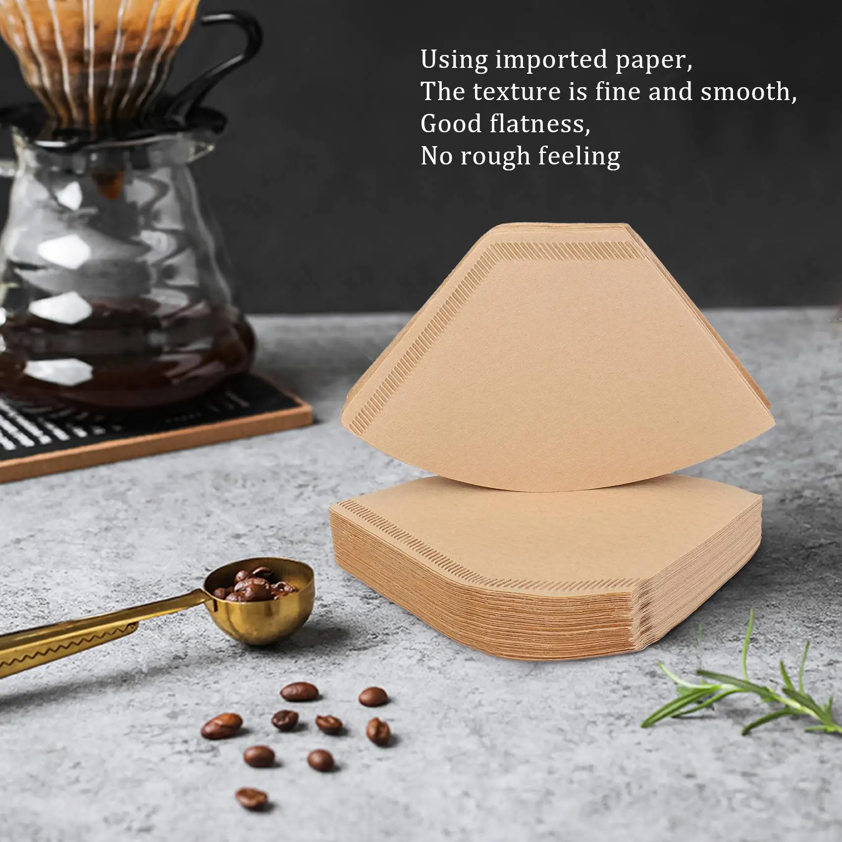 L60A 100Pcs Coffee Filters Disposable Cone Paper Coffee Filter Natural Unbleached Filter 4-6 Cup for Pour Over Coffee Makers