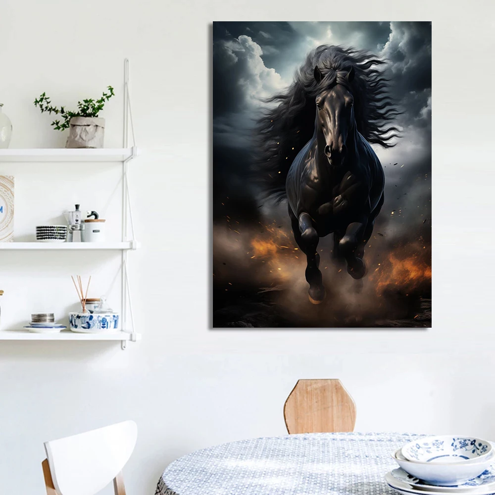 Black Running Horses Canvas Painting Modern Animals Posters and Prints Wall Art Pictures for Living Room Home Decor