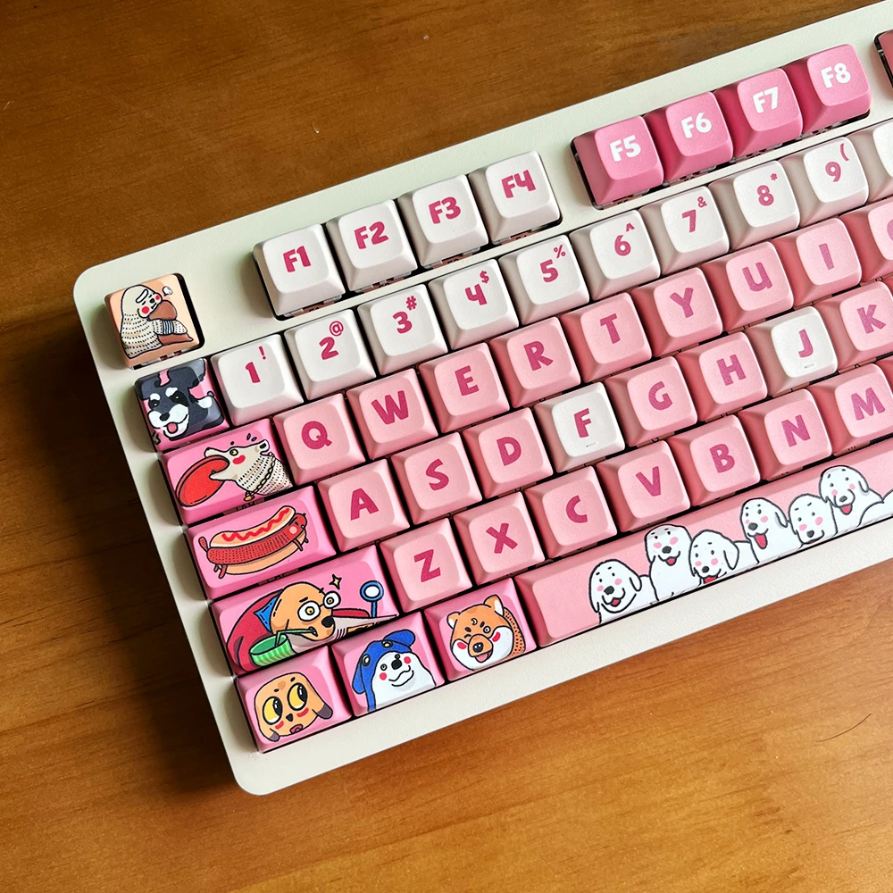 

Pink Dog Theme Keycaps 123key Custom Anime Cute Dog Artisan Keycap PBT Cherry/KCA/MDA Profile Key Cap Mechanical Keyboard Gamer