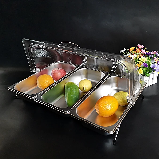 

Stainl Steel Tee ids Self-Service Buffet Display Plate Transparent Fren Preservation Cold Di Cake Fruit Tray wi...