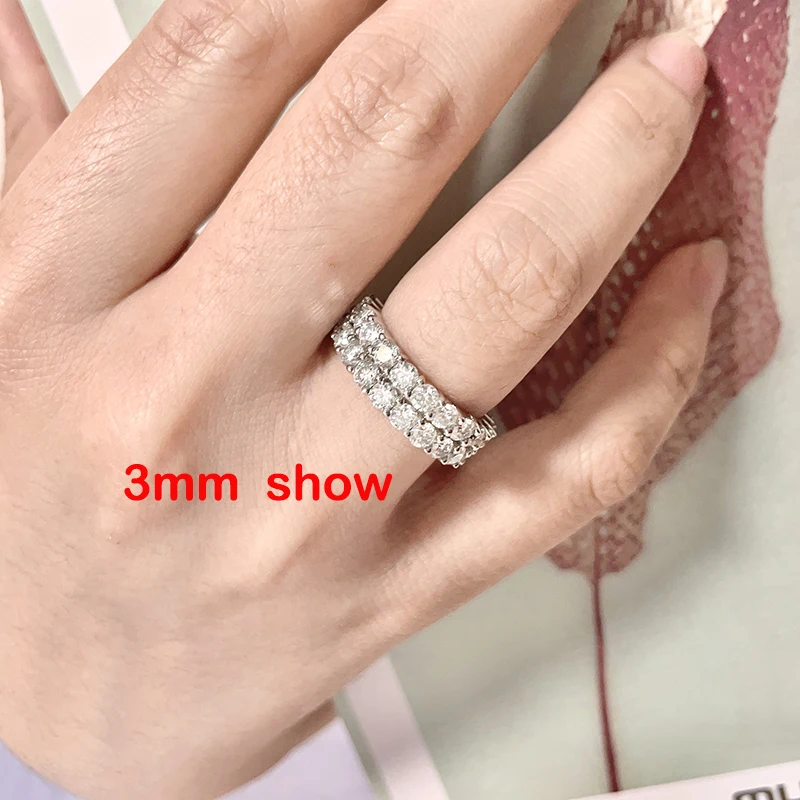 Smyoue 2/3mm Real Moissanite Ring for Women Double Halo Full Enternity Wedding Band S925 Sterling Silver Couple Bridal Sets GRA