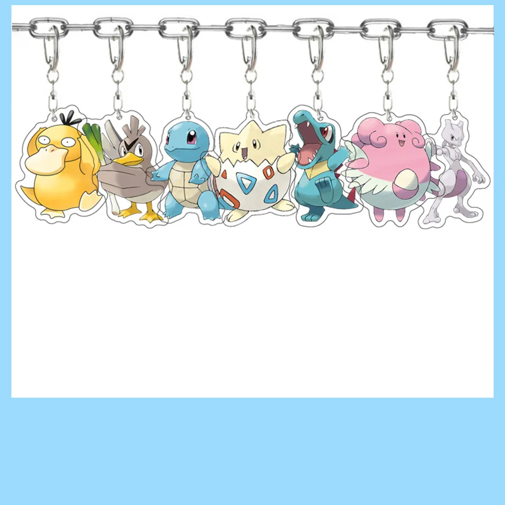 Cute Pokémon Pikachu Psyduck Anime Peripheral Acrylic Figure Display Keychain Charm Accessories Key Ring Friends Girl Gift