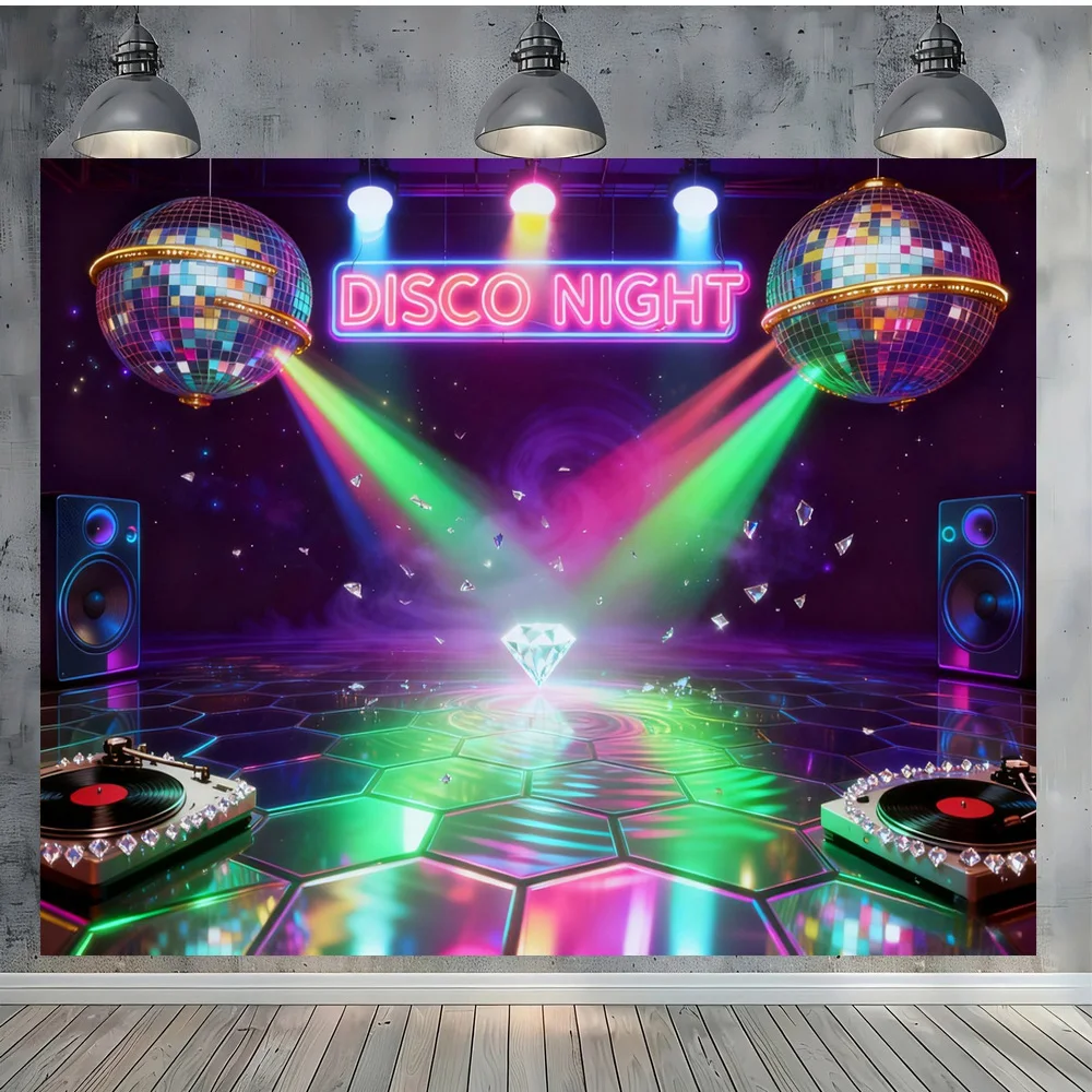 ديسكو ليلة عيد ميلاد سعيد موضوع الفينيل خلفية خلفية مع ديسكو الكرة أضواء النيون الأضواء عناصر الماس