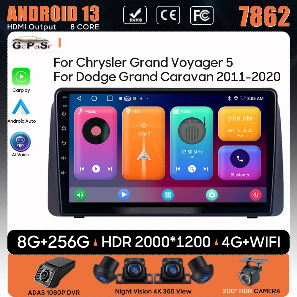 

Car Radio For Chrysler Grand Voyager 5 For Dodge Grand Caravan 2011-2020 Navigation GPS Android Auto Carplay Unit Stereo No 2din